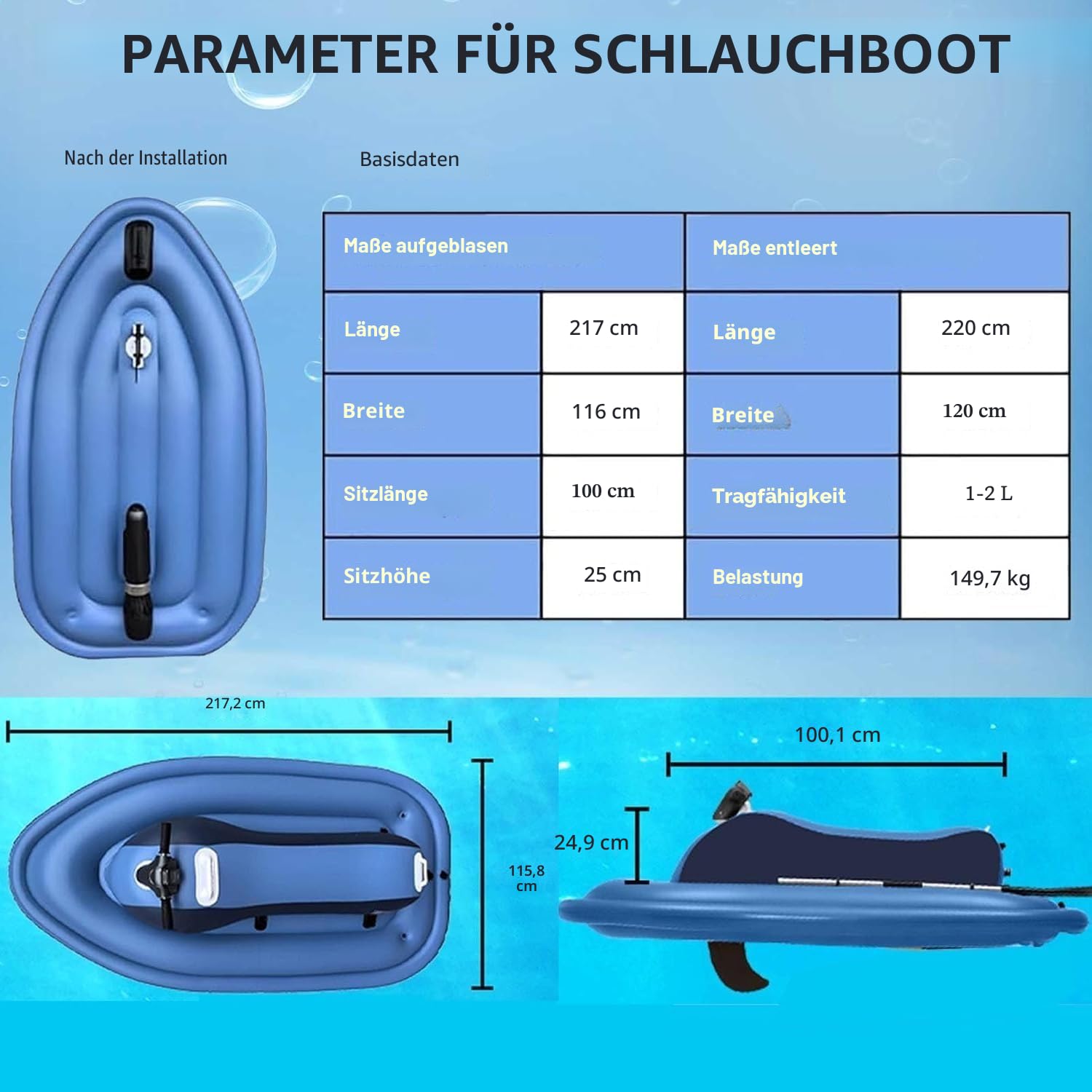 G camolech Sommer-Elektromotorboot, Jet-Ski, aufblasbares Boot mit 500 W Kajak-Elektromotor, 10000 mAh Akku-Kapazität, SUP-Motor, Unterwasser-Scooter, für Erwachsene und Kinder, Tauchen