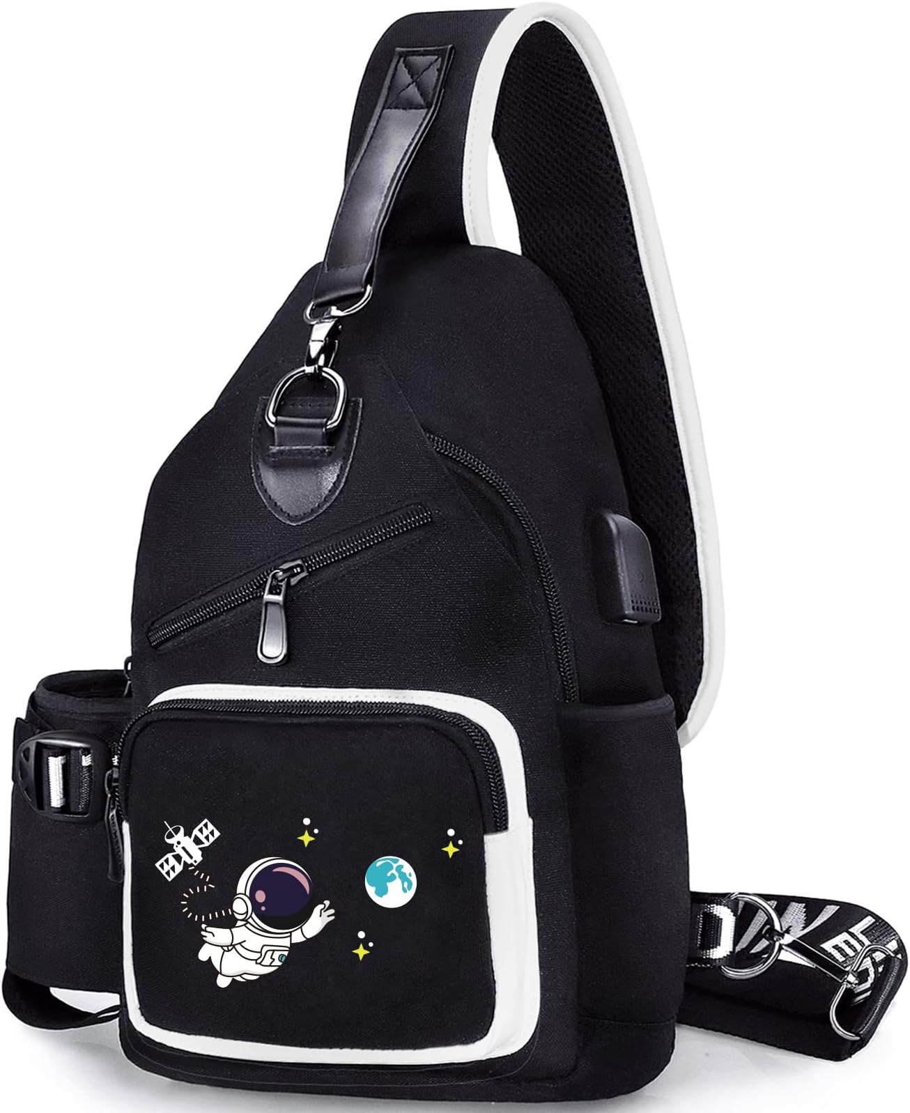 Sling Bag for Boys with USB, Small Chest Pack with Side Pocket, Travel Shoulder Backpack