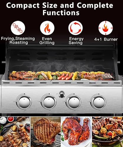 Miniatura 3 de Joy Pebble Parrilla de gas de 4 quemadores, parrilla de propano líquido con quemador lateral, 42,000 BTU para cocinar al aire libre, parrillas de