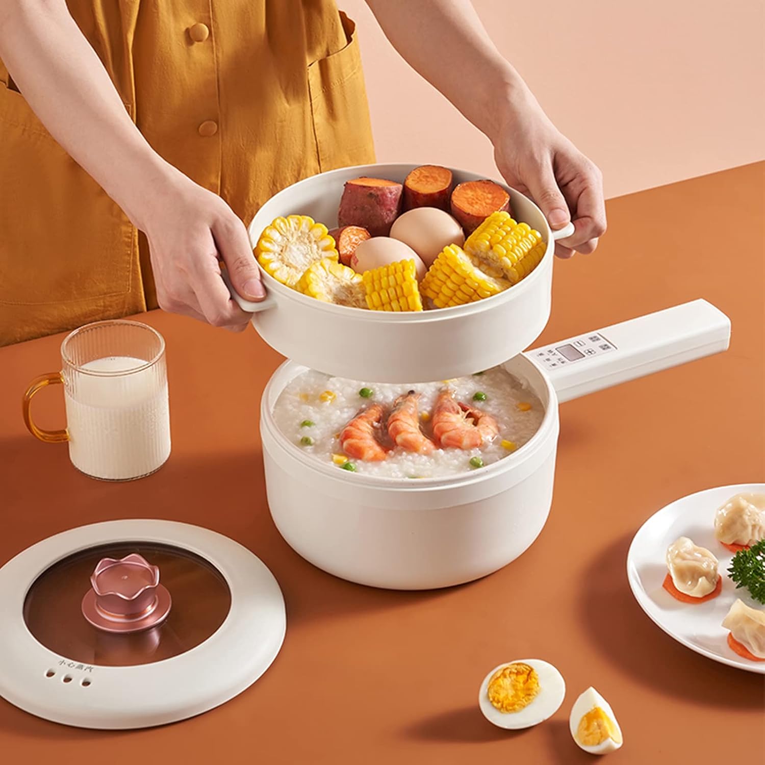 1.6L Multi-Function Computer Board Electric Hot Pot/Wok/Noodles Cooker/Steak Pot/Soup Pot/Cook Rice/Travel Cooker (With steamer)