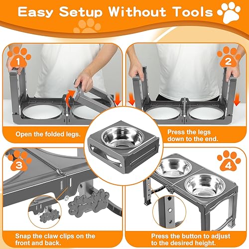 Miniatura 78 de Cuencos elevados, 4 soportes elevados ajustables de altura con 2 cuencos gruesos de acero inoxidable de 50 onzas, comedero antideslizante para Gris