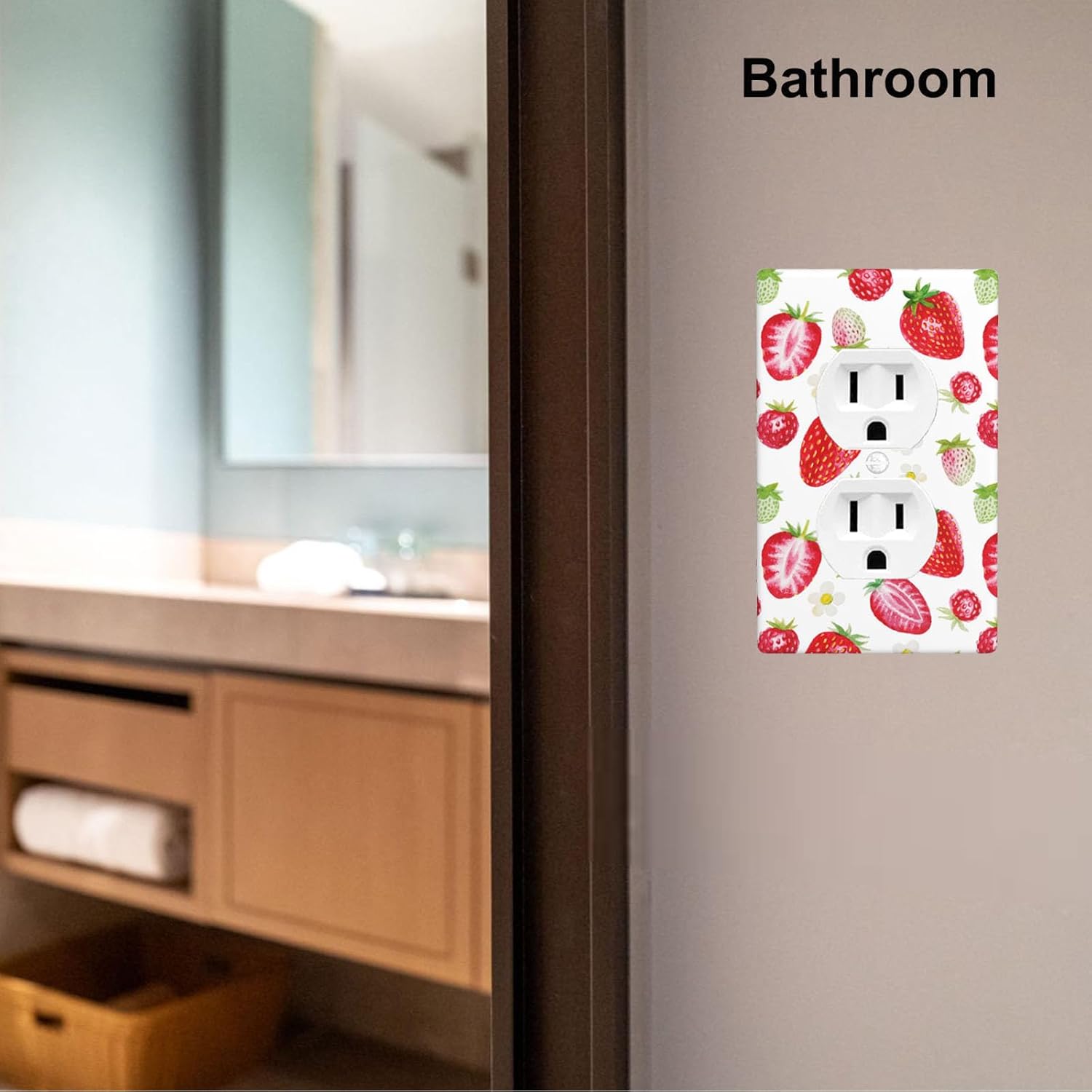 Watercolor Strawberries Duplex Receptacle Outlet Wall Plate Red Strawberry with Green Leaf Outlet Covers Standard Size 1-Gang Lightswitch Cover 4.50" x 2.76" Home Decor