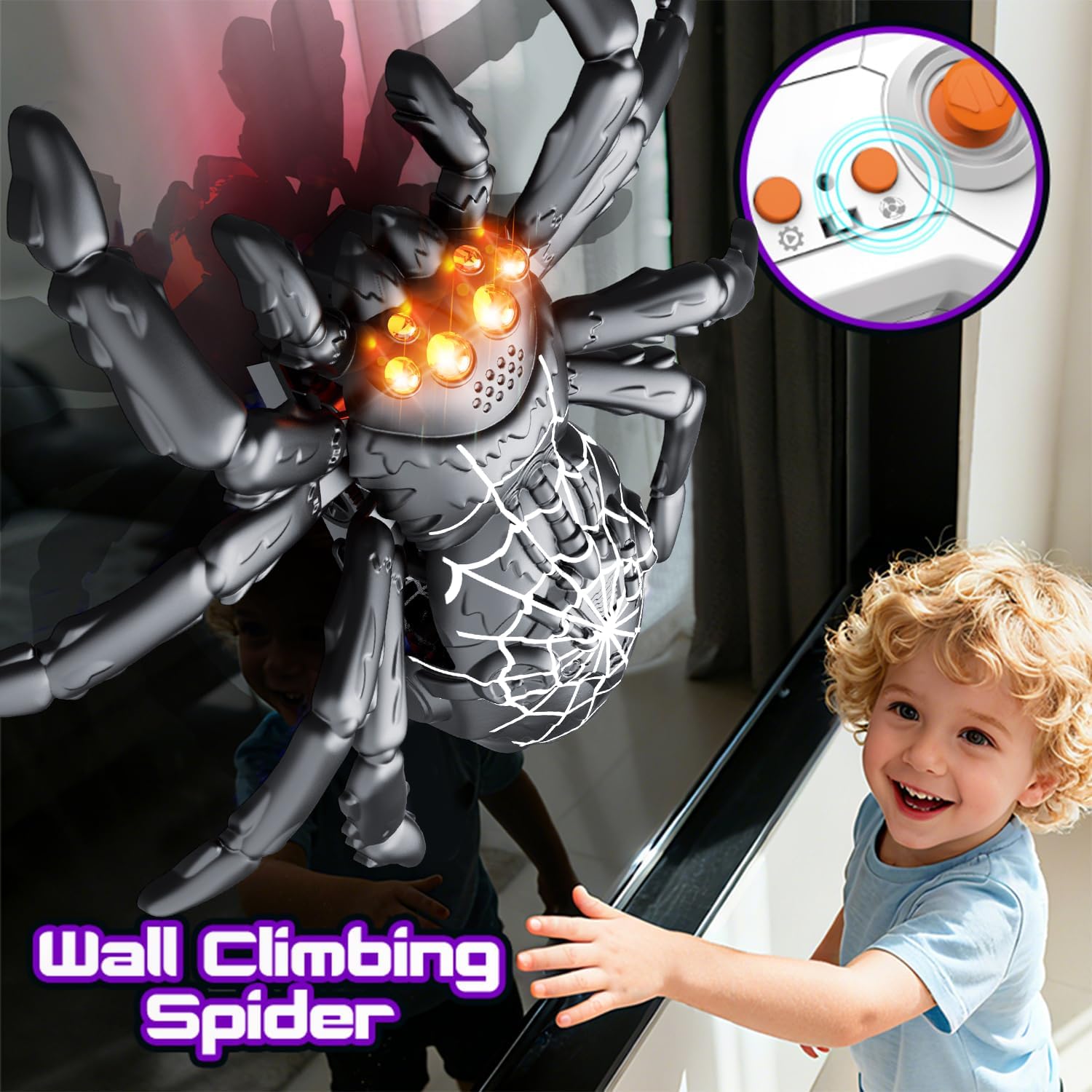 Wall Climbing Gecko Spiders,Realistic Lizard Wall Climbing Toy,Rechargeable Remote Control Robot Kids Toys,Dual Mode Floor & Wall Driving,Christmas Birthday Gift for Boys Girls Ages 3+ (Black)
