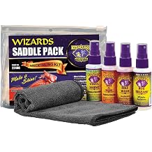 Wizards Motorcycle Cleaner Kit - 5 Piece Motorcycle Accessories Saddle Pack - Motorcycle Detailing Supplies - Bike Surface Cleaner and Tire Cleaner - Powerful Stain Removal Kit With Tire Protectant