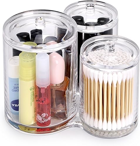 Miniatura 2 de Hipiwe - Soporte para hisopos de algodón acrílico transparente de calidad preminm, contenedor redondo de algodón con punta Q organizar, estuche para