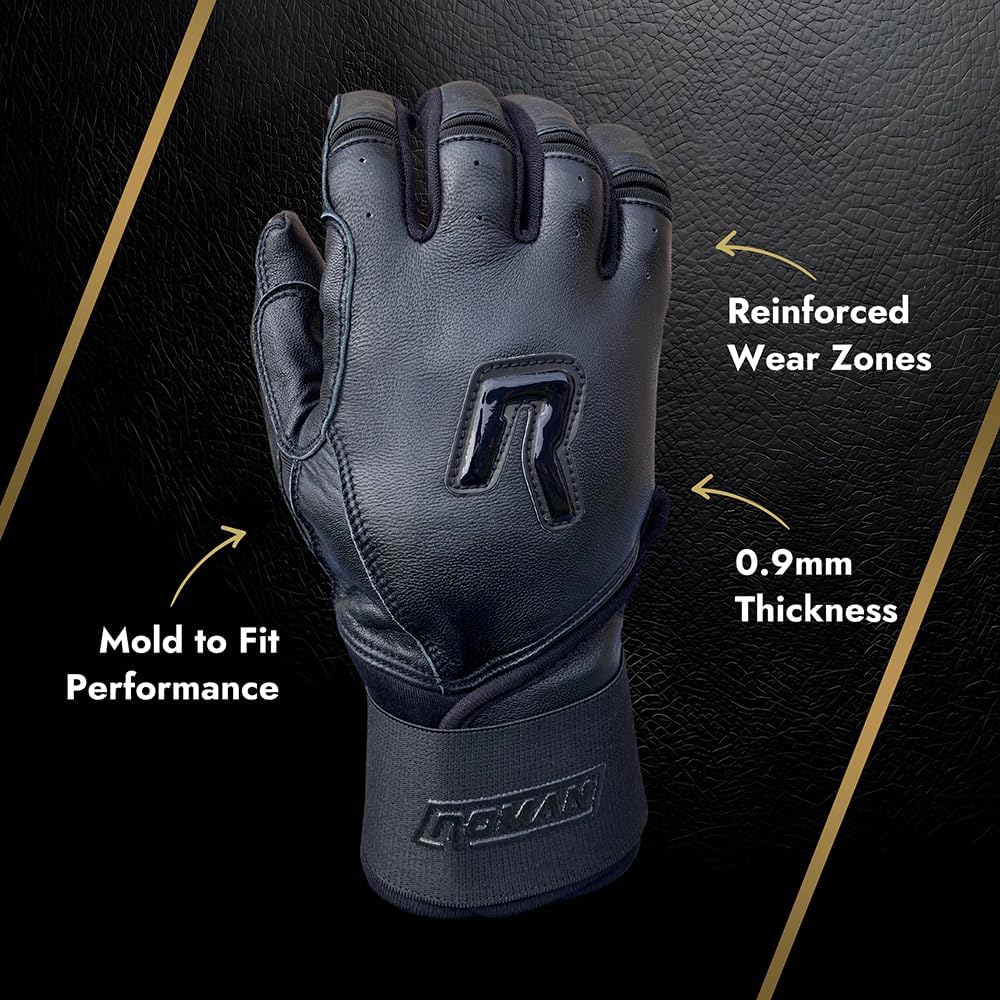 Professional Quality Batting Gloves: 0.9mm Thick, Breathable and Durable Premium Cabretta Leather Baseball Gloves with Mold-to-Fit Performance - Long Cuff Baseball Gloves