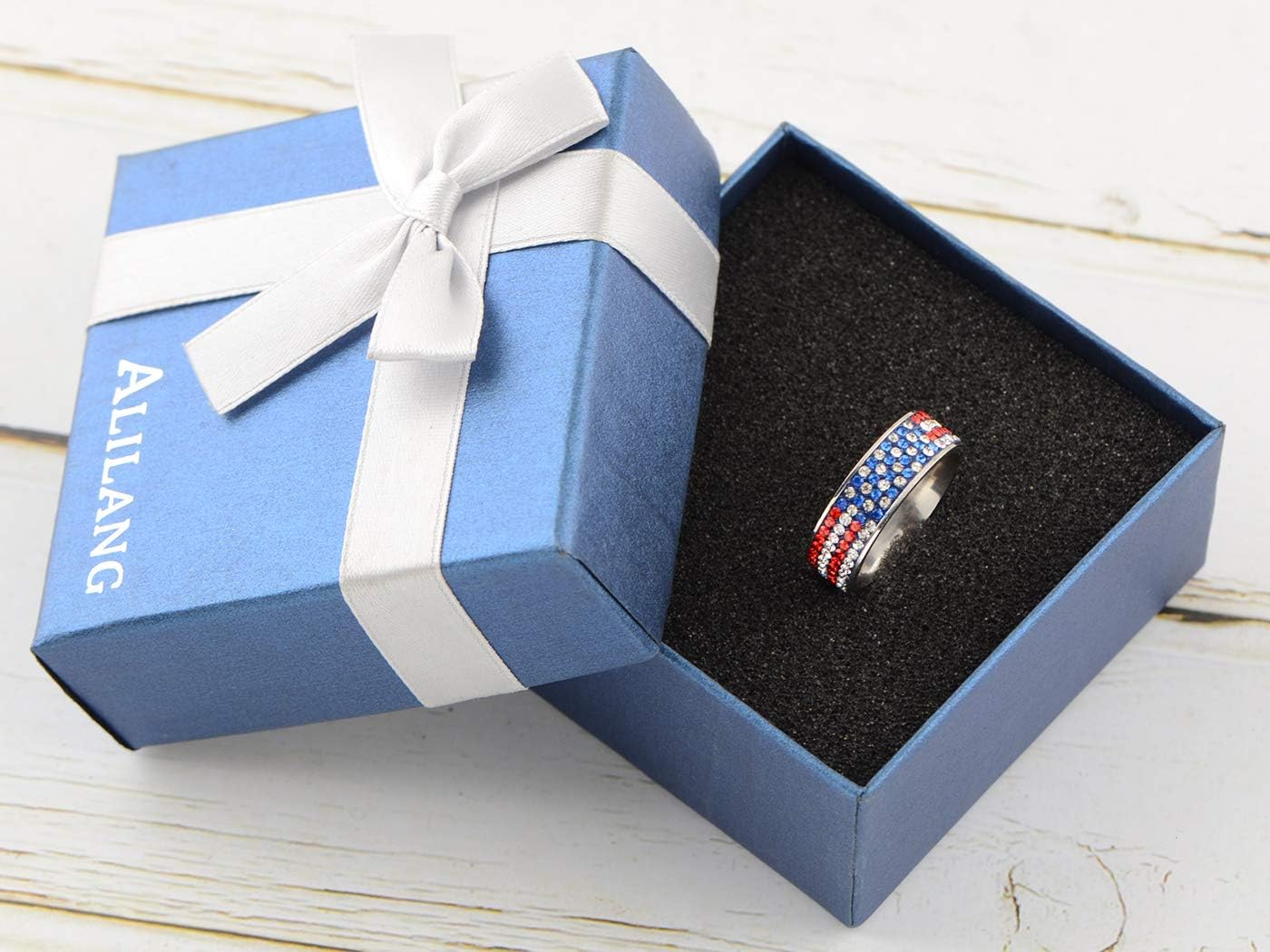 Alilang Women USA American Flag Patriotic Sparkly Rihnestones Ring