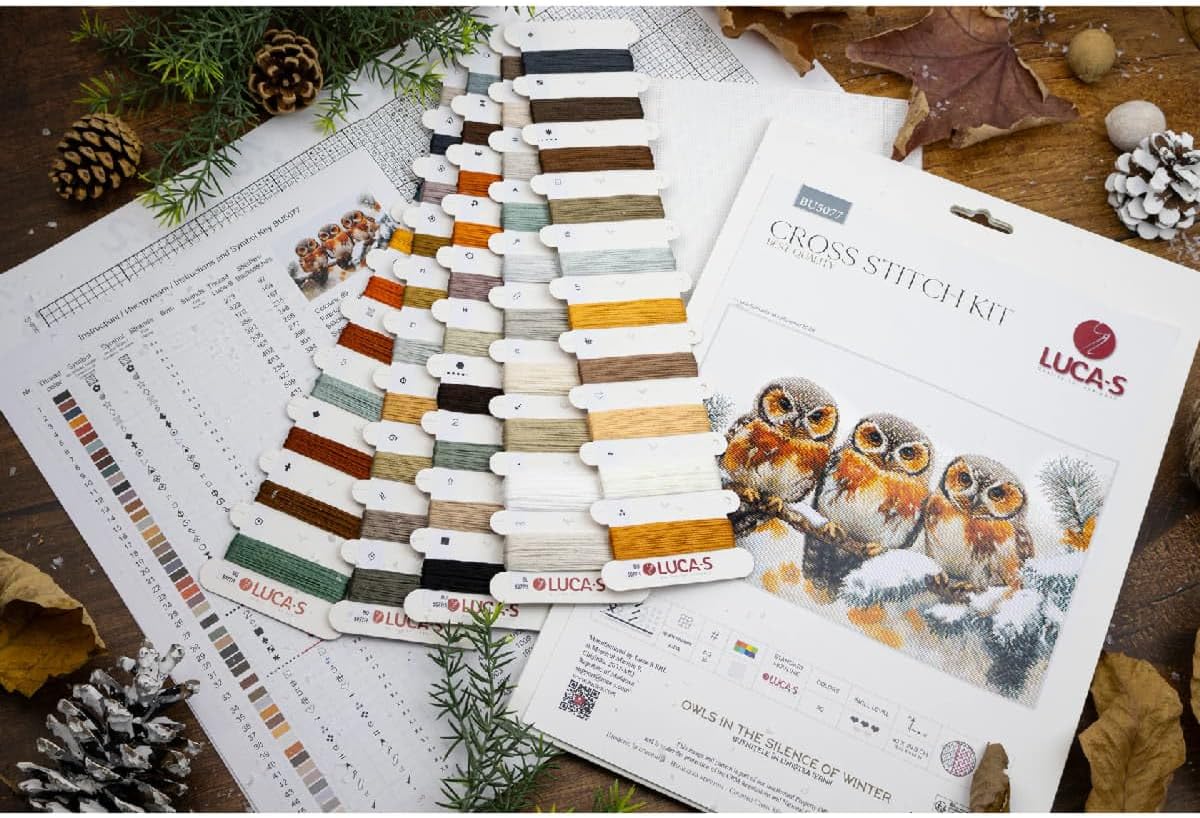 Luca-S Cross Stitch Kit Owls in The Silence of Winter, BU5077, Counted Cross Stitch Kit for Adults, Needlecraft and Embroidery Kit