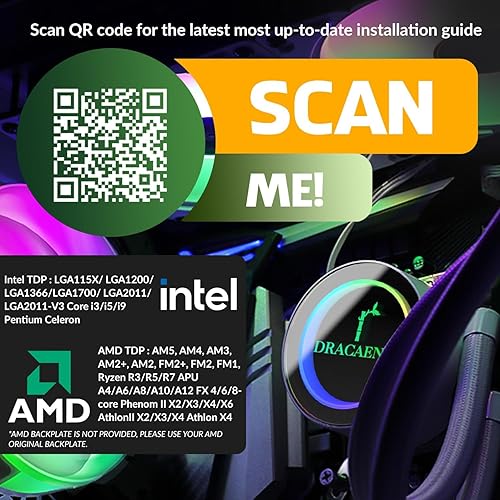 Miniatura 3 de Dracaena.io Enfriador de CPU AIO de 9.449 in, ventilador PWM único y silencioso para PC de factor de forma pequeño con controlador ARGB y radiador