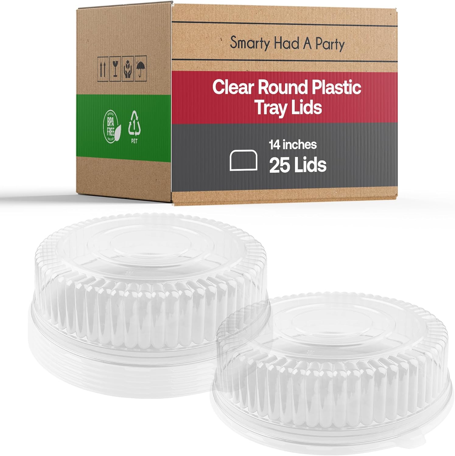 Smarty Had A Party 14 Inch Clear Round Plastic Tray Lids – Stackable Plastic Dome Lids for Catering Trays with Lids, Party Platters & Food Displays – BPA-Free Disposable Dome Covers – 25-Pack