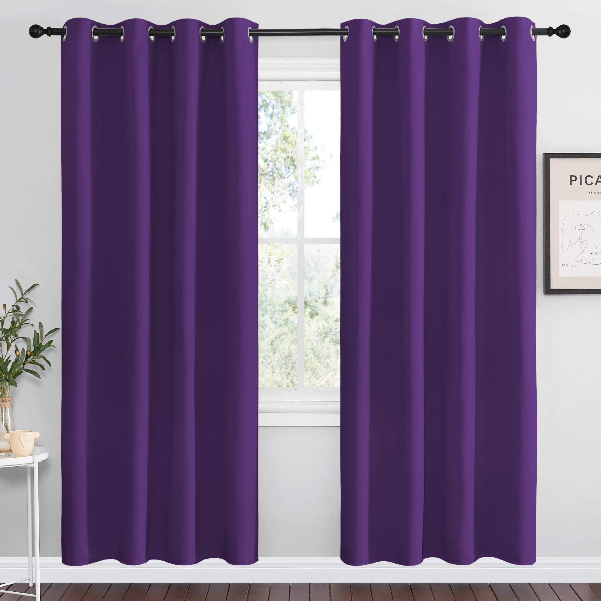 NICETOWN Purple Blackout Curtains 78 inches Long, Niose Reducing and Thermal Insulated Room Darkening Curtains for Girls Bedroom Living Room Window