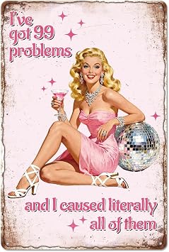 GLOBLELAND Vintage Sexy Woman Metal Tin Sign 12x8 inch Pink Pin up Lady Tin Signs Decor Funny Blonde Woman Metal Wall Plaque for Home Room Farmhouse Cafes Office Store Bar Kitchen Garden Decor