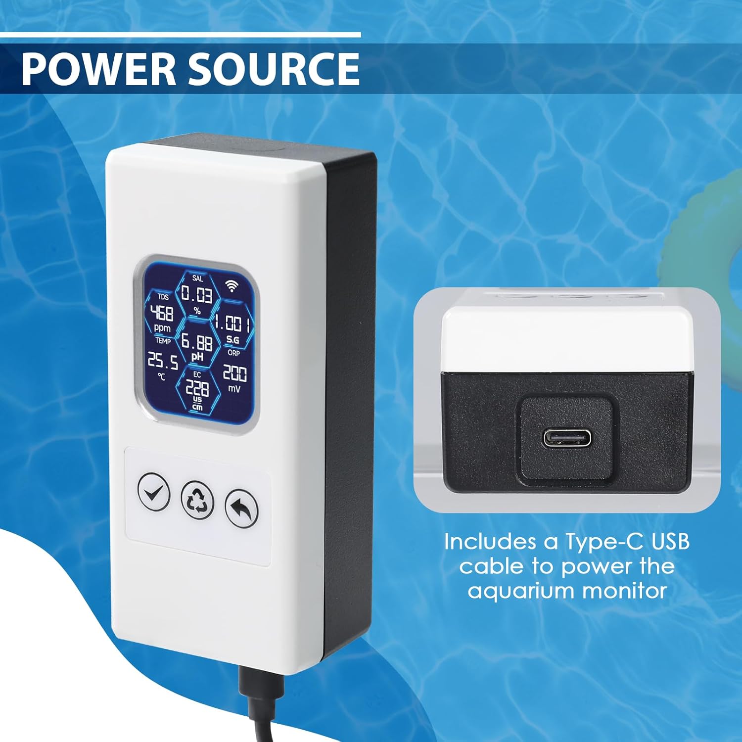 Smart Water Quality Tester Wireless WiFi Multi-Parameter Water Quality Meter for pH/ORP/TDS/EC/Salinity/SG/Temp Monitoring Real-Time Alerts with App Connection for Aquarium, Saltwater Nano Fish Tank