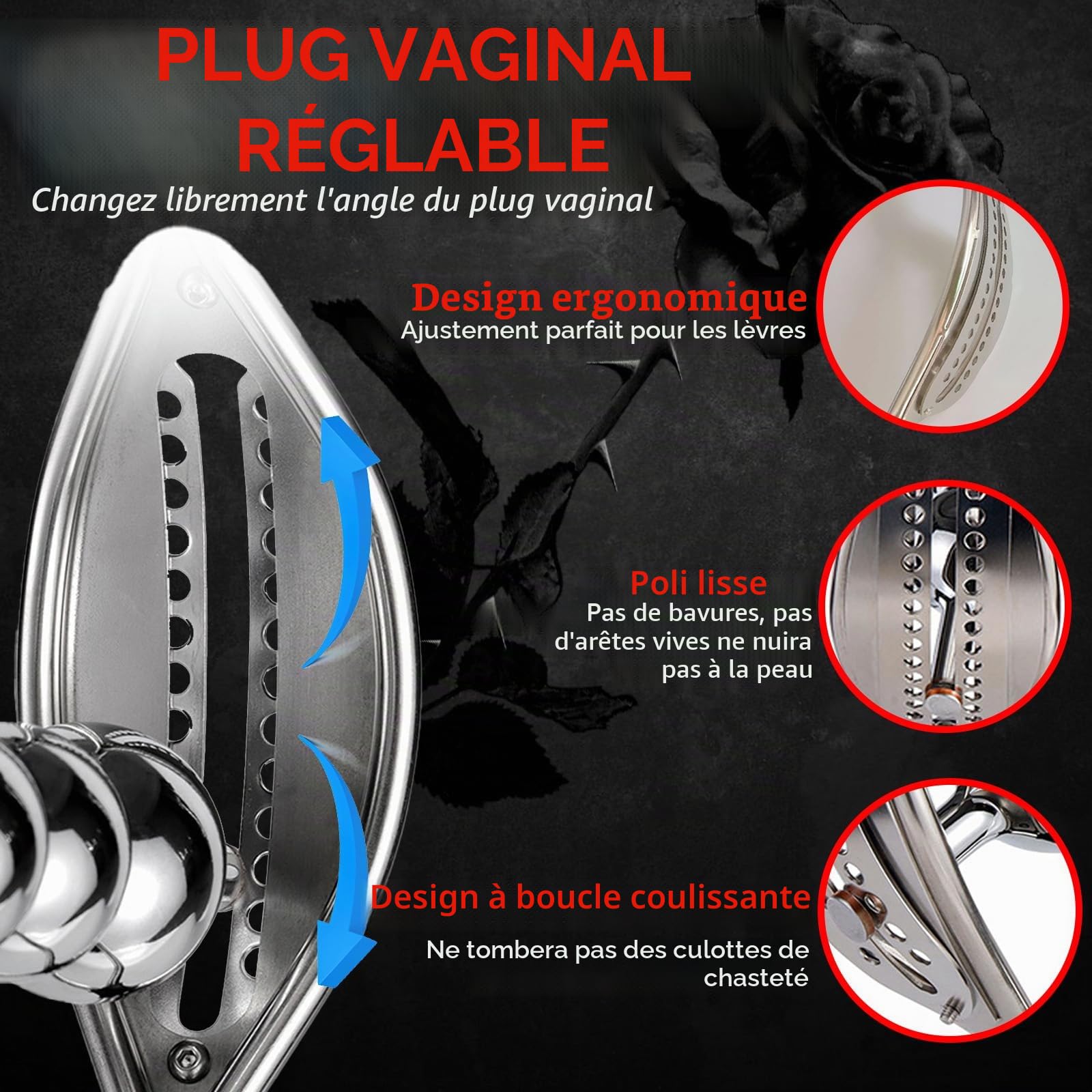 Ceinture de chasteté pour femme, en acier inoxydable réglable ceinture de chasteté pour femme Ceinture de chasteté verrouillable pour femme Invisible Fétiche Bondage Jouet sexuel pour femme Appareil