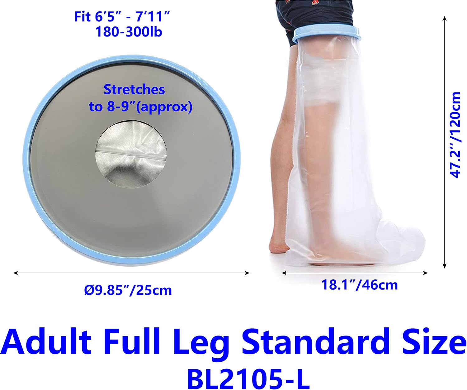 Extra Large Adult Leg Cast Protector for Shower Full Leg Cast Cover For Shower Protector Cast Dressing Cover Watertight Cast Shower Bag for Broken Leg, Knee Surgery, Foot Ankle Wound, Burns