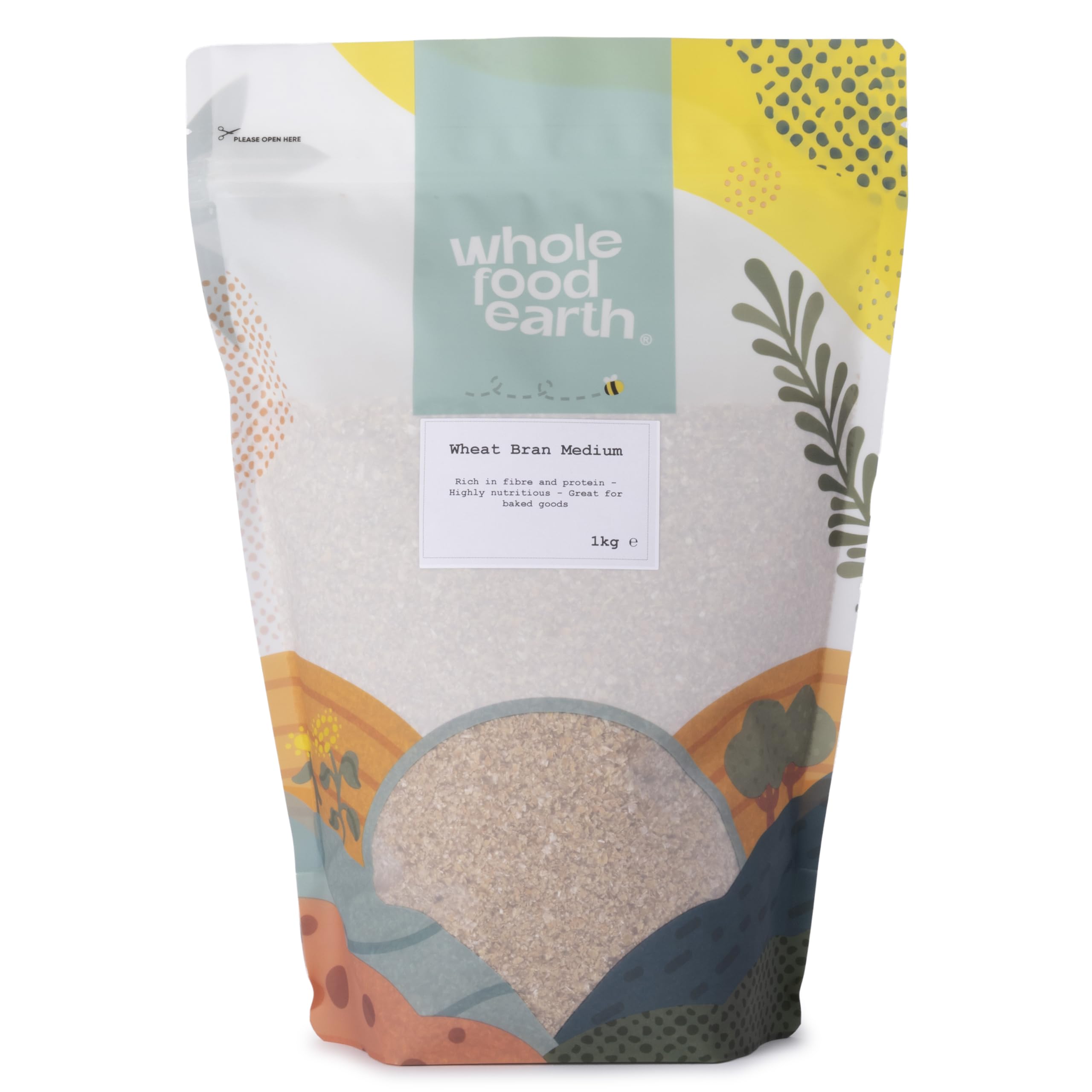 Wholefood Earth Wheat Bran 1kg - High Fibre, GMO-Free, Medium Grade