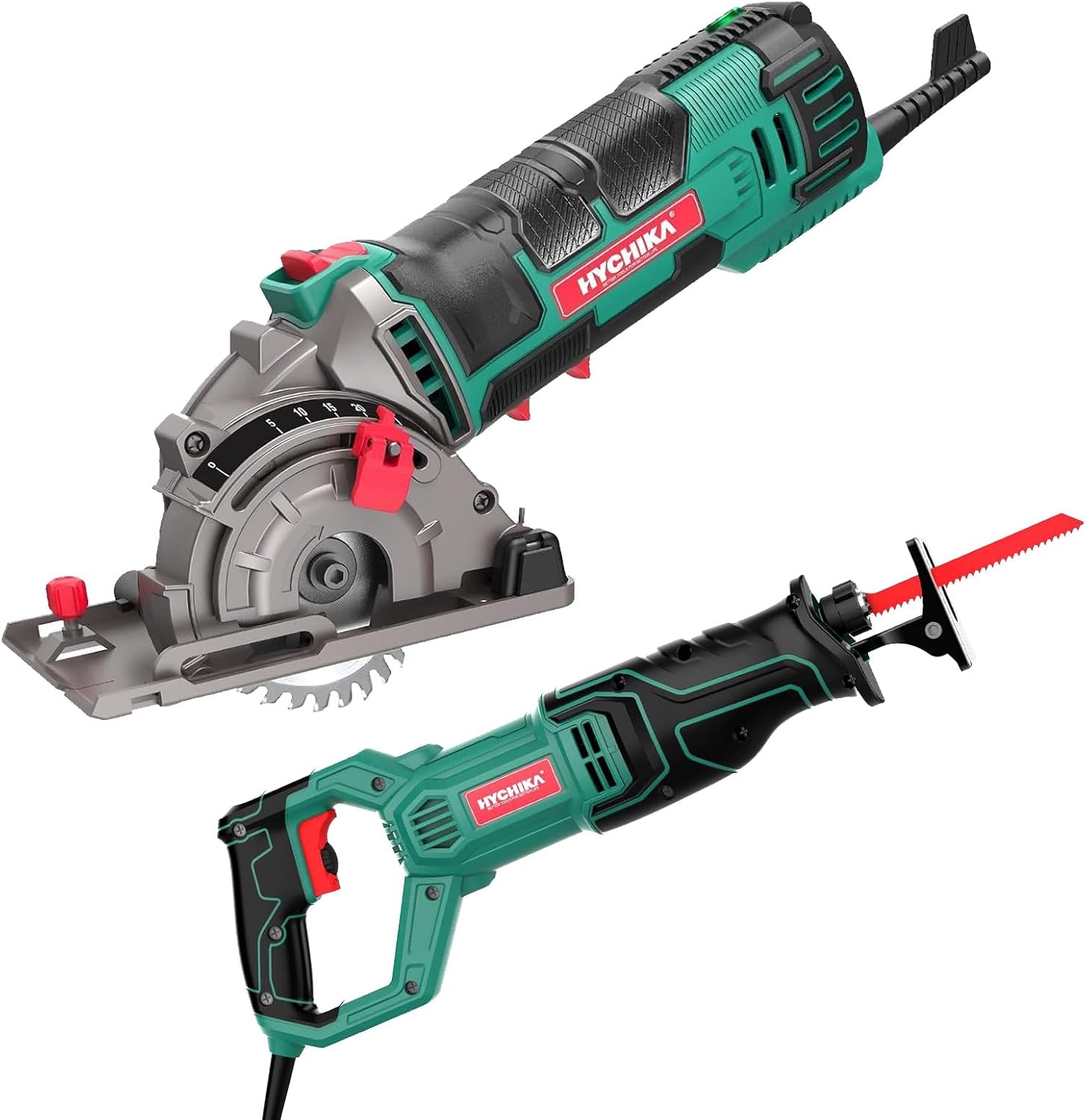 HYCHIKA Reciprocating Saw, 4A Mini Circular Saw with 3 Blades, 2-Tool Power Tool Combo Kit