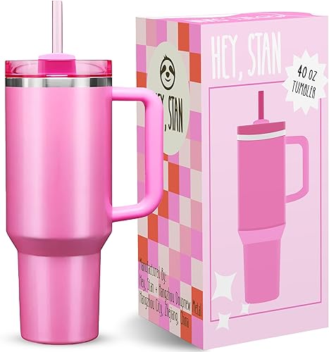 Vaso de 40 onzas con asa y popote Botella de agua reutilizable de acero inoxidable con aislamiento térmico Taza de viaje apta para portavasos