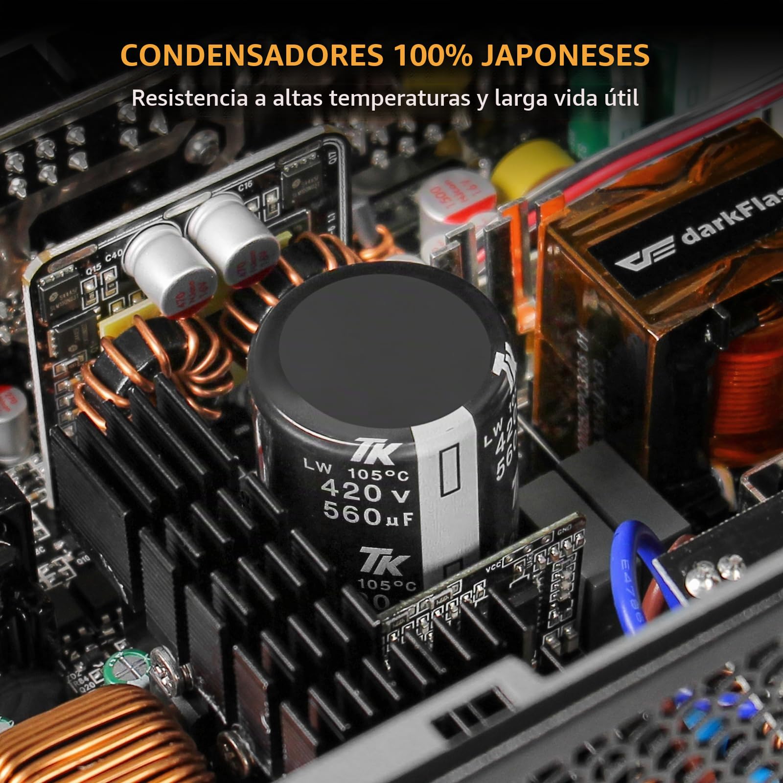 darkFlash PMT750 - Fuente de alimentación Totalmente Modular ATX 3.1 y PCIe 5.1, Cable de 12VHPWR Incluido, condensadores 100% japoneses de 105 °C, Fuente de alimentación 80 Plus Gold para Juegos