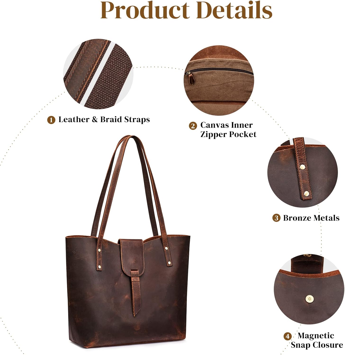 S-ZONE Genuine Leather Tote Bag for Women with Purse Organizer Large Shoulder Handbags Work - Image 6