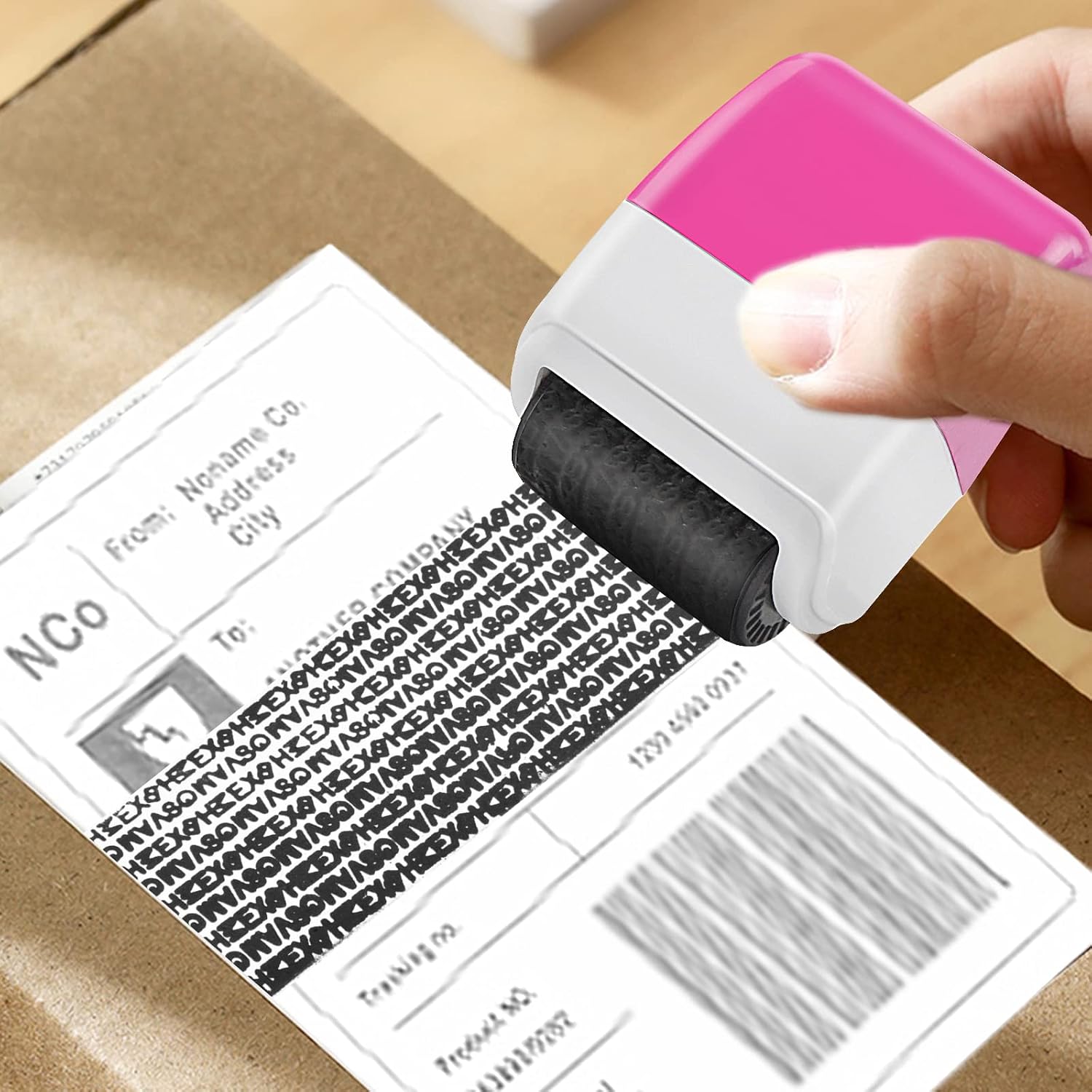 AMMON Protection Stamps Identity Roller Stamp 2Pcs Address Roller Guard Stamp Protect Privacy Information Self-Inking Roller Stamp Rolling Security Stamp (Pink and Blue)