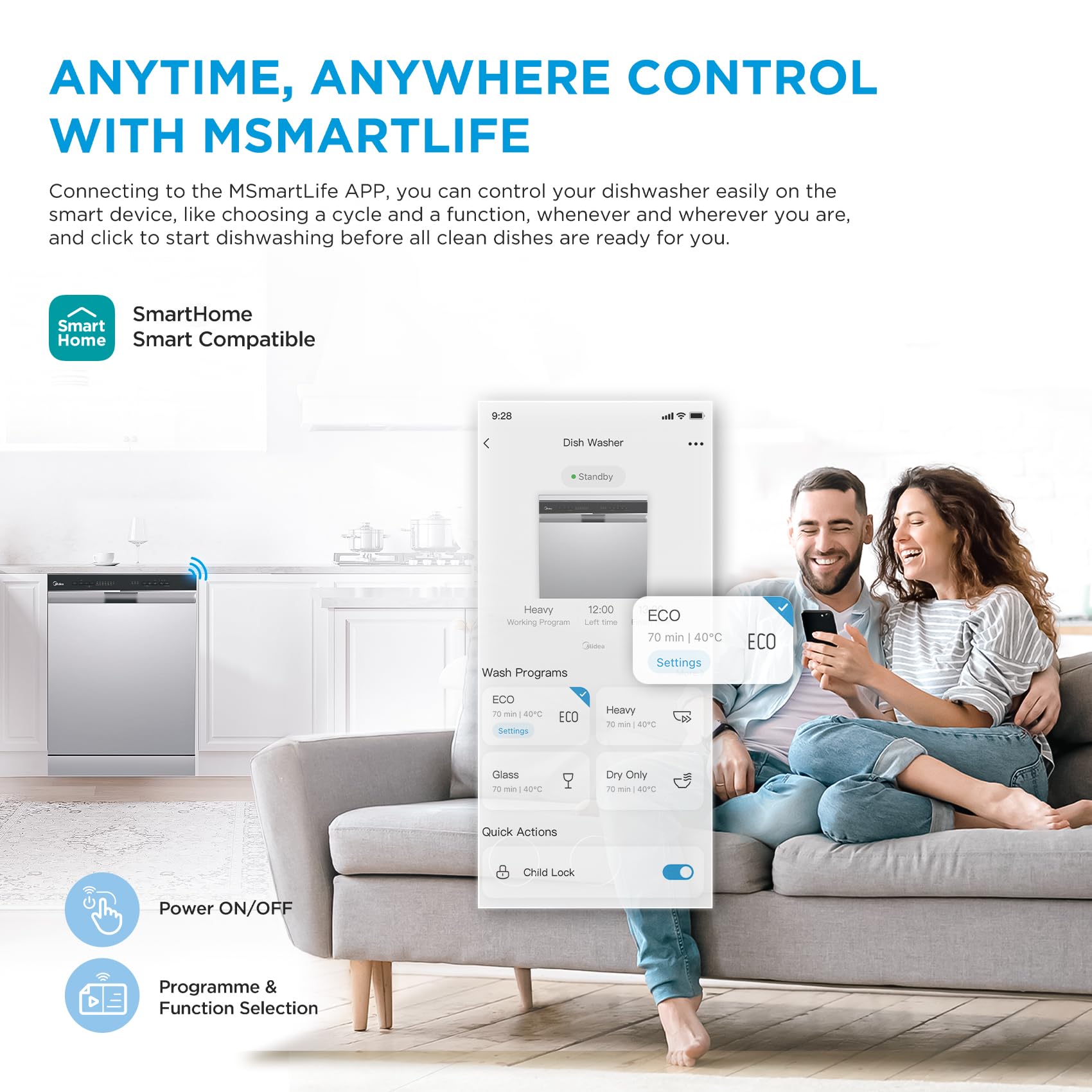 Midea Freestanding Dishwasher with 14 Place Settings, Wi-Fi Connected, 60 cm Width, 44dB Silence, Intensive Wash & Adjustable Basket, Stainless Steel-MDWEF1433D(SS) [Energy Class C] — view 4