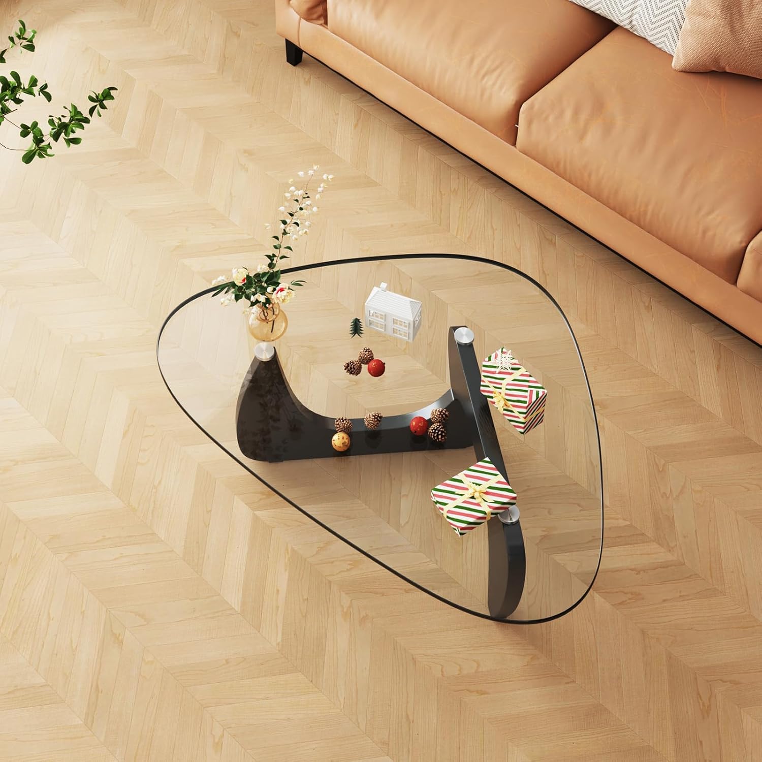 Coffee Tables Glass Small Farmhouse Coffee Table Mid-Century Modern Wood Center Table for Living Room, Black Transparent, 32 Inch Black/Transparent 32 Inch