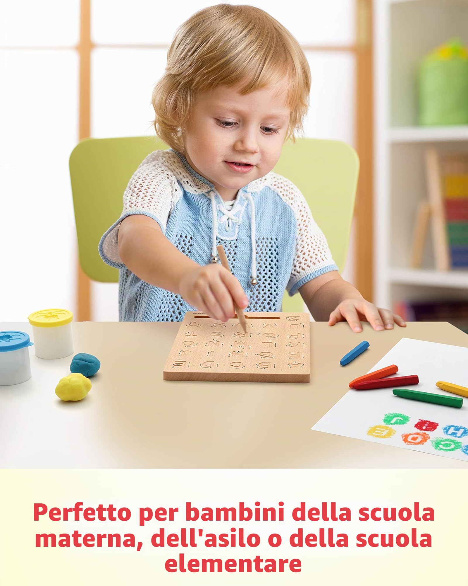 Coogam Lettere in Legno Tracing Board Double-Sided, Alfabeto 123 Numeri Cognizione Montessori Apprendimento precoce STEM Giocattolo prescolare Regalo per Bambini di 3 4 5 Anni