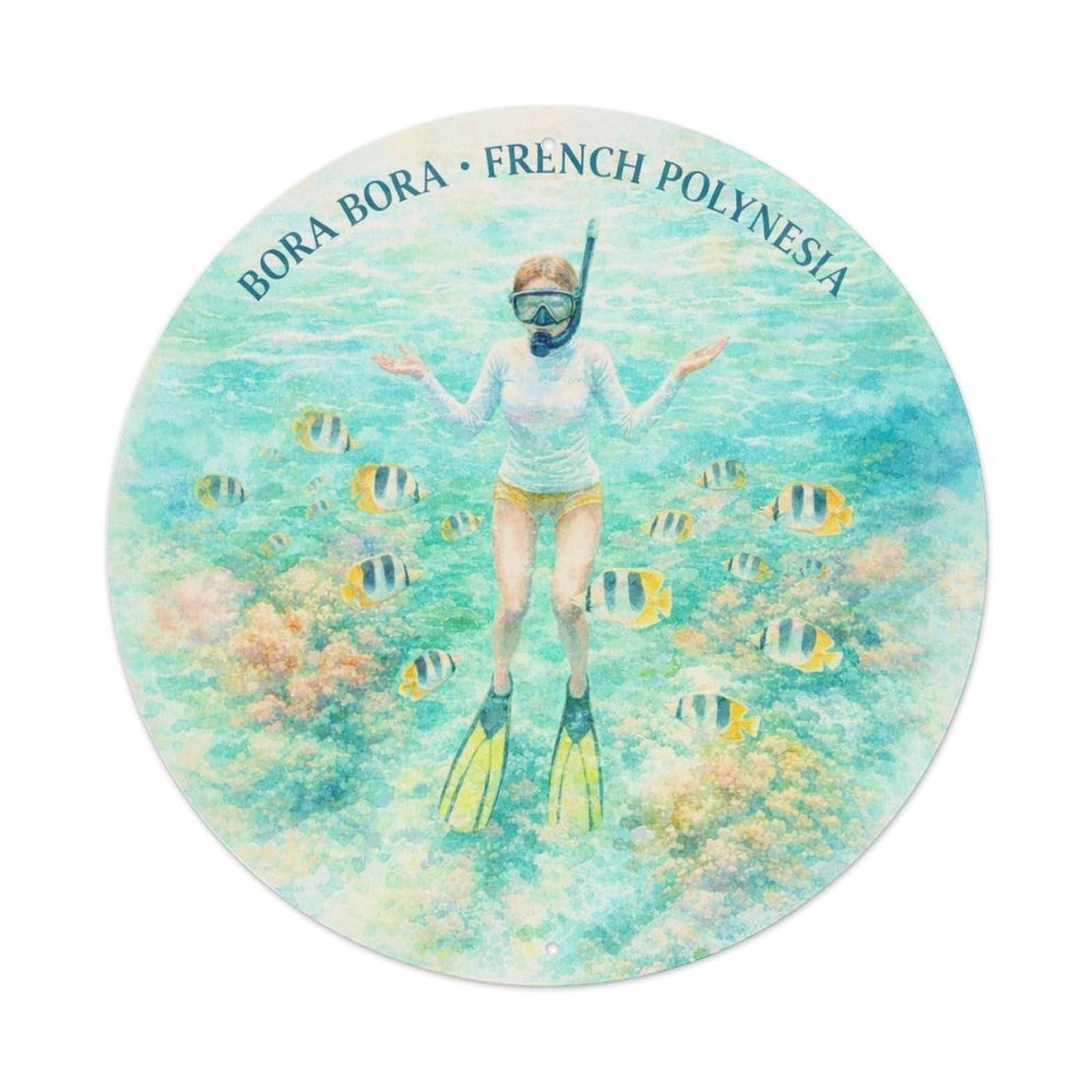 Olyhtr 8X8inch Classic Style Snorkeling Borabora Coral Reef Lagoon Travel Metal Tin Sign