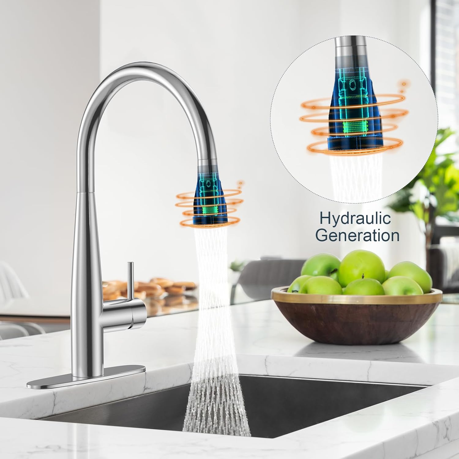 Single Handle High Arc Brushed Nickel Pull Out Kitchen Faucet, Puretap Stainless Steel Kitchen Sink Faucets with Pull Down Sprayer,Digital Temp Display