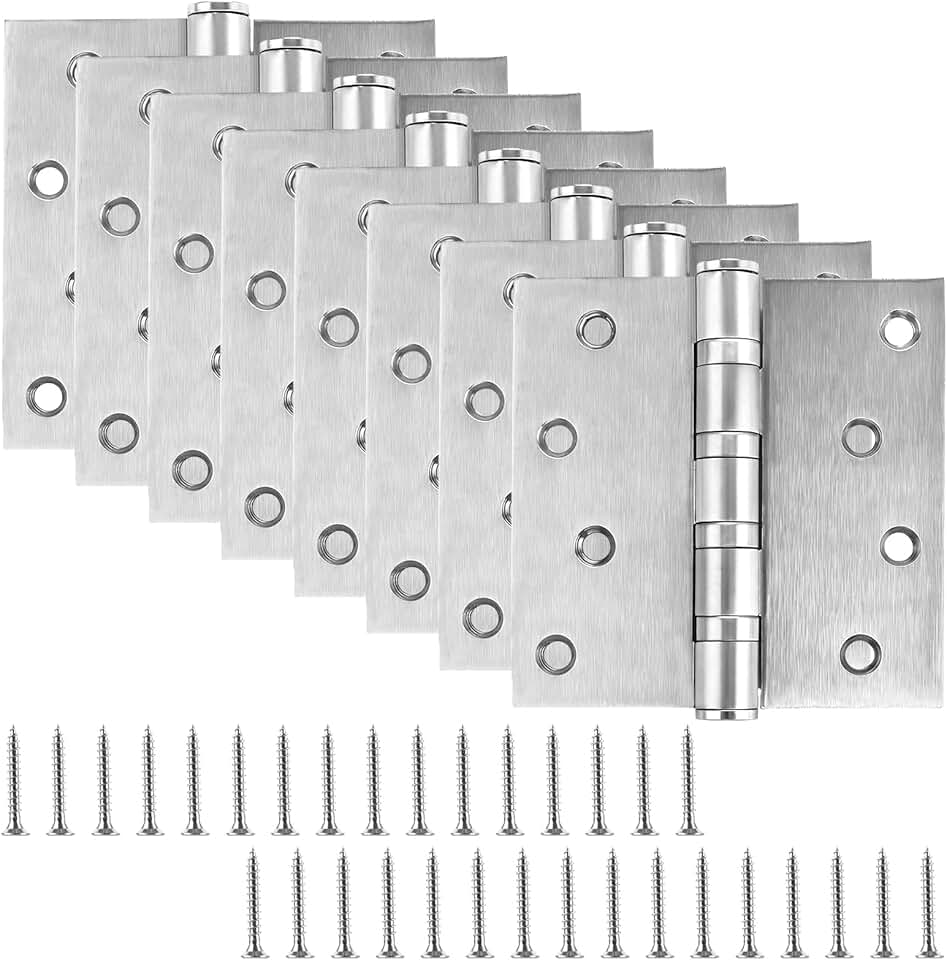 SHUESS 8 PCS Door Hinges, 4 x 4 inch Door Hinges Heavy Duty, Stainless Steel Hinge, Security Hinges for Outswing Doors Windows, Cupboards