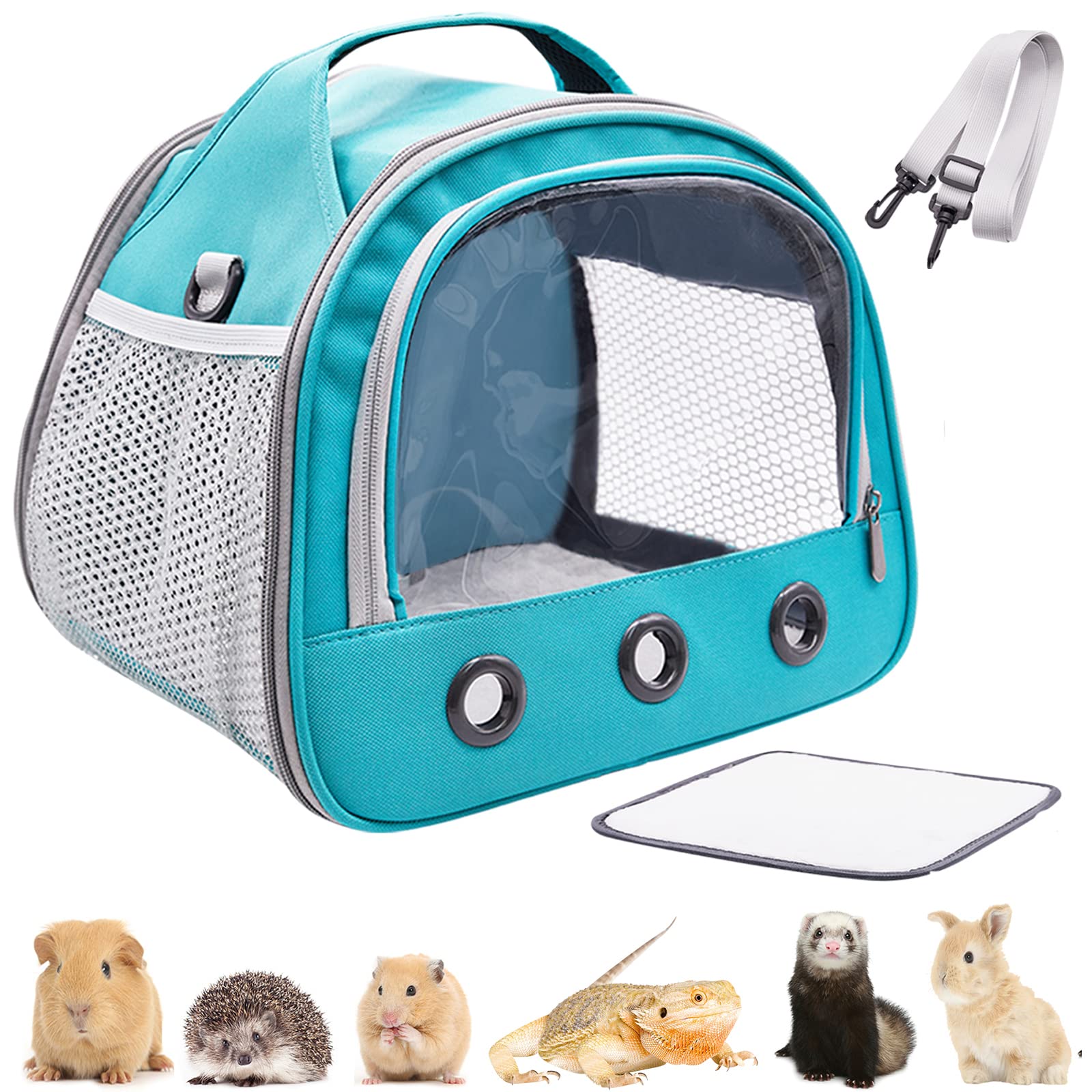 Small Animal Carrier Bag Guinea Pig Carrier with Mat Portable and Breathable Small Animal Travel Cage Bag for Hedgehog Hamster Rat Parrot Chinchilla Bearded Dragon Lizard Reptile