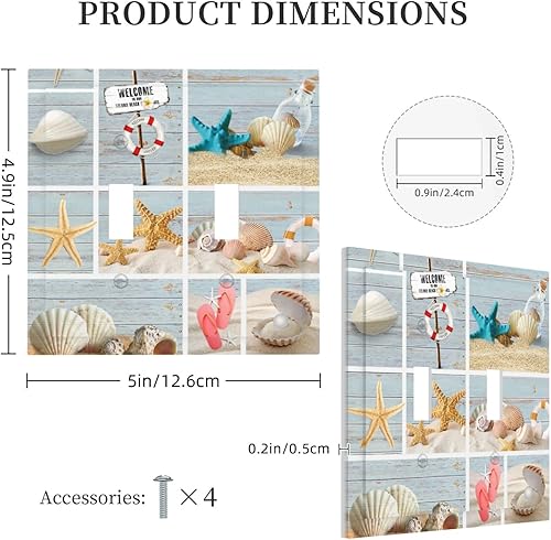 Vista 338 de Cubiertas decorativas de salida de estrella de mar playera, tablero de madera azul de concha de mar de 1 banda, decoración individual GFCI, placa