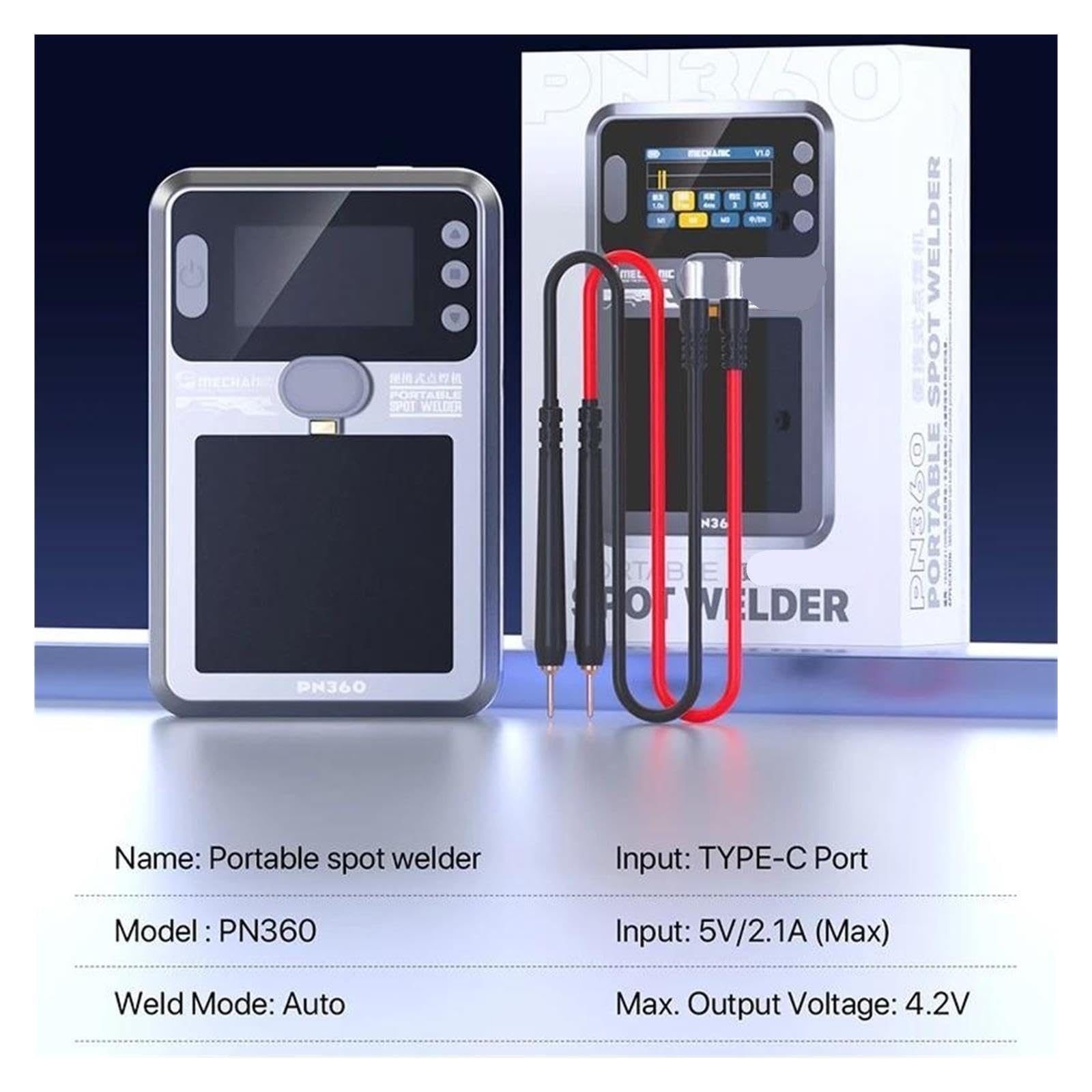 Poste à souder, Soudeur par points Portable PN360, Machine à double impulsion avec batterie intégrée pour la réparation de téléphones portables, 1 paquet