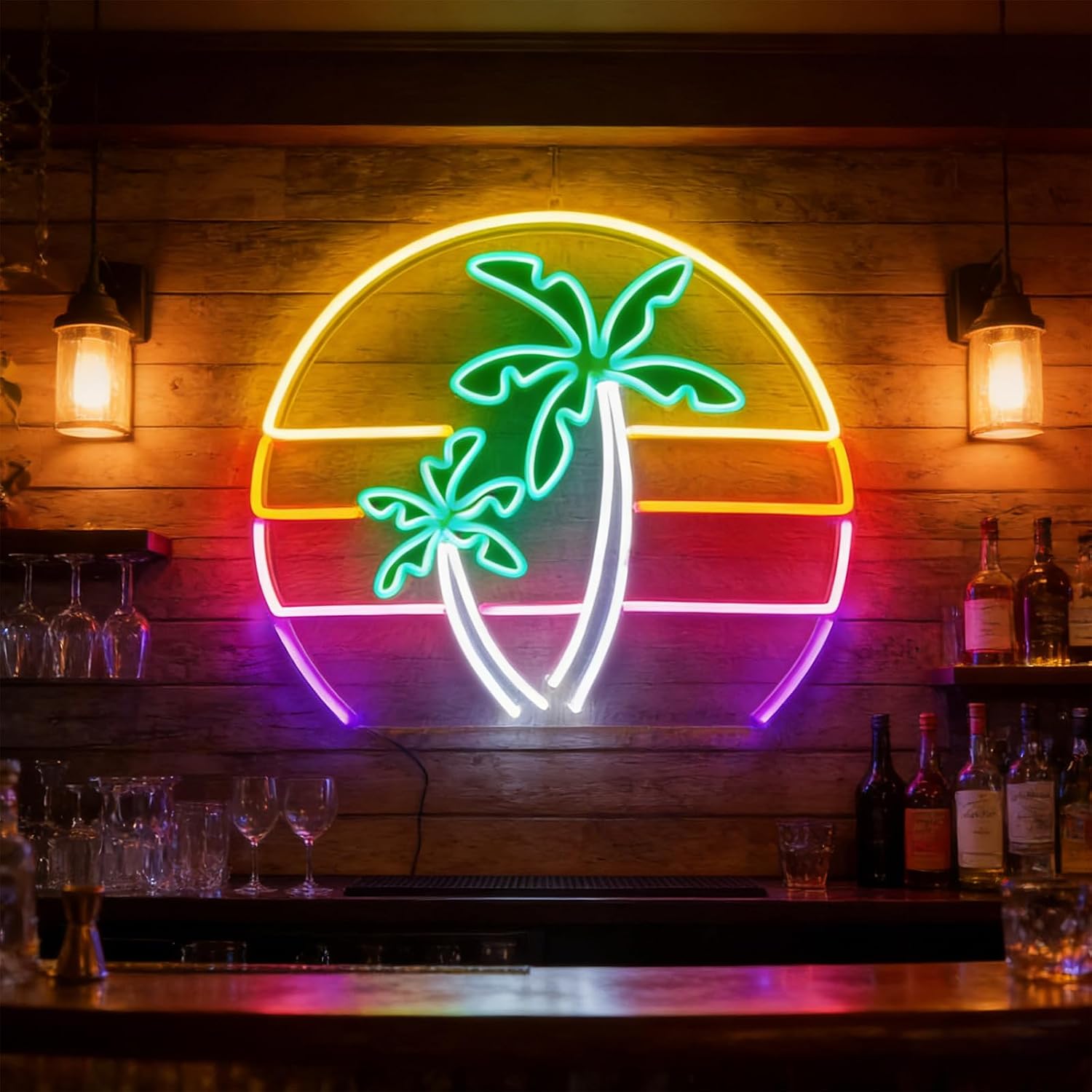 Palm Tree Neon Sign Led Palm Coconut Tree Beach Light Up Signs for Wall Decor Beach Tiki Bar Hawaii Club Home Bar Party Decorations Size: 18inches