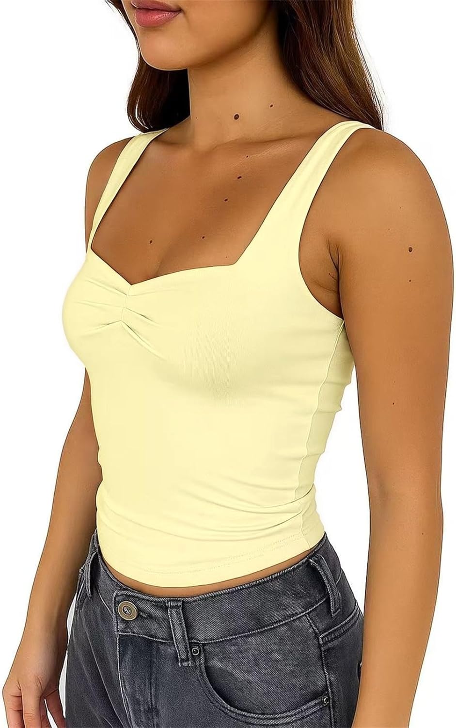 ForeFair Women's Sexy Sleeveless Tank Top Summer Going Out Top Pleated Sweetheart Neck Strap Tight Slim Fit Cute Tops - Image 4