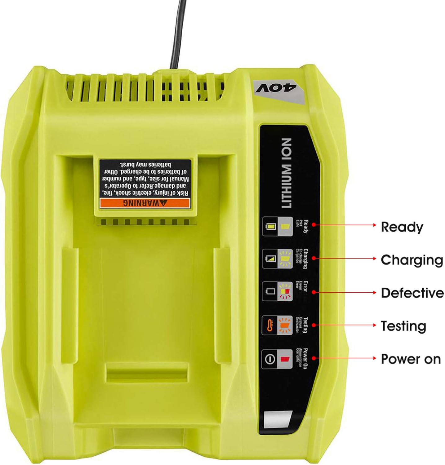 Rapid Charger Compatible with Ryobi 40V Lithium Battery OP4015 OP4026 OP4026A OP4030 OP4040 OP4050 OP4050A OP4060 OP40261 OP40301 OP40401 OP40501 OP40601 OP401 40 Volt Lithium Ion Battery Charger