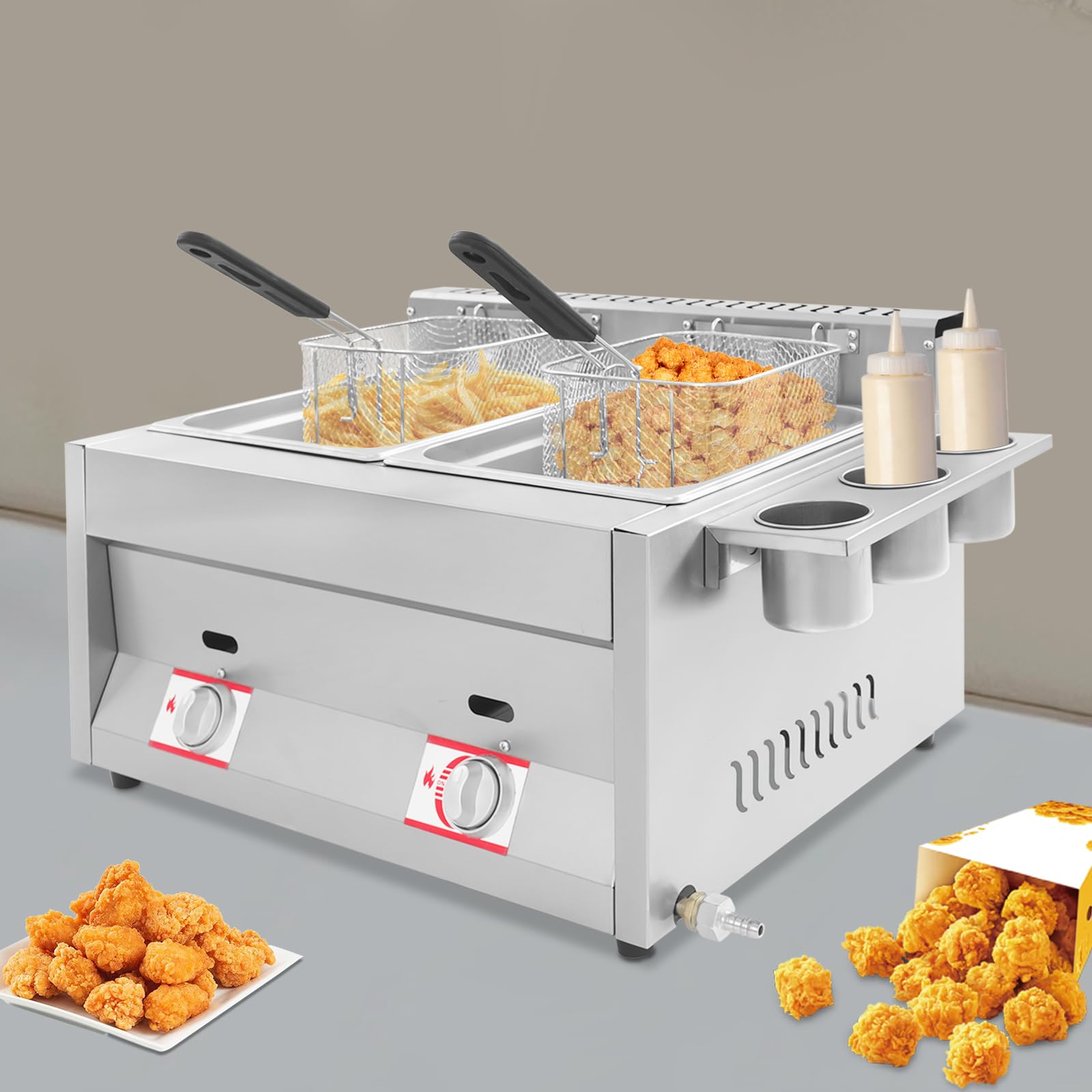 Gewerbliche Gas Fritteuse 2x6L Doppeltank Individuelle Temperatur Restaurant Imbiss schnelle Aufhezung 430 Edelstahl energiesparend Großküche