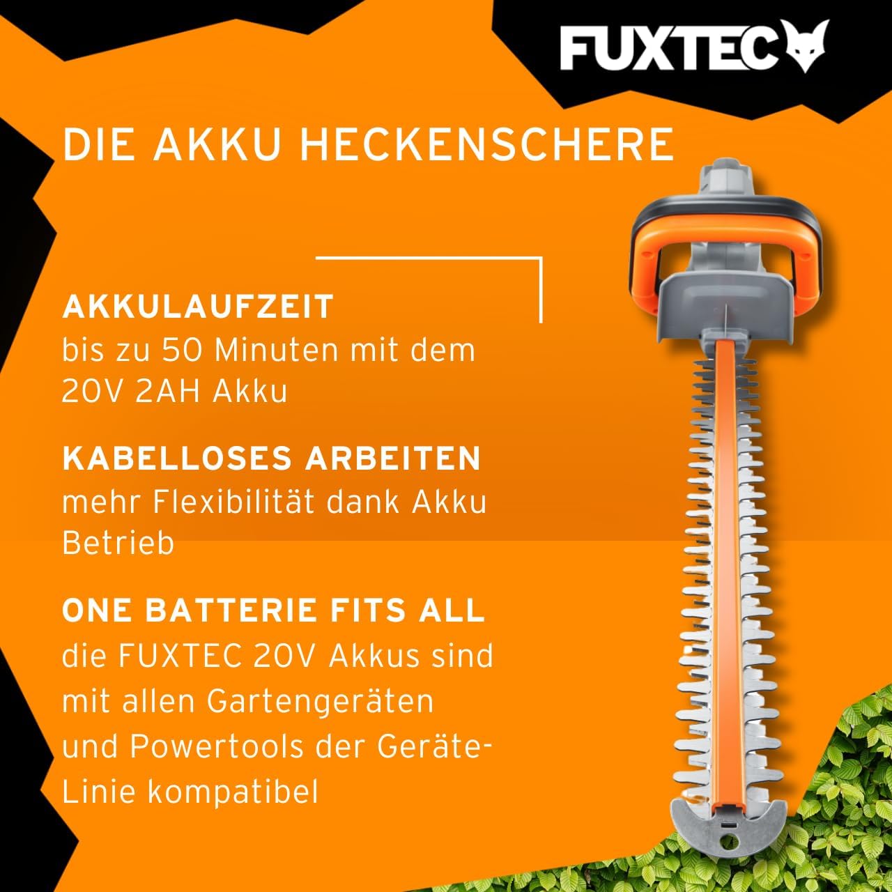 Person operating FUXTEC Electric Hedge Trimmer