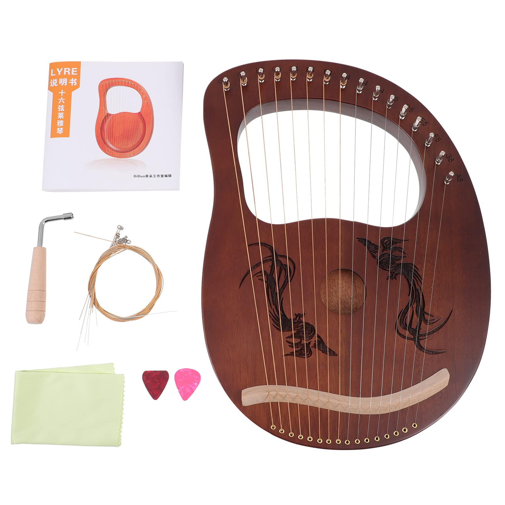 Lira madera para piano, arpa madera caoba, 16 cuerdas metal, arpa lira para niños, adultos y aficionados a música. Piano infantil.