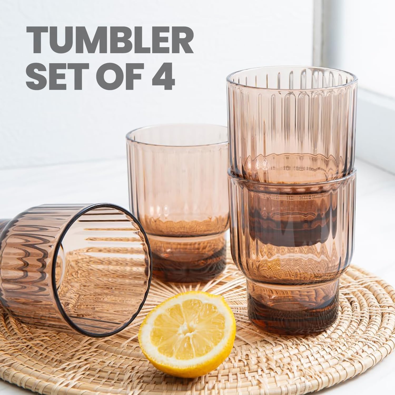 bzyoo Serenity Kurzbecher-Set, 4-teilig, BPA-frei, bruchsicherer, lebensmittelechter Kunststoff, langlebige Cocktailgläser für Whiskey, Scotch und kalte Getränke, 370 ml