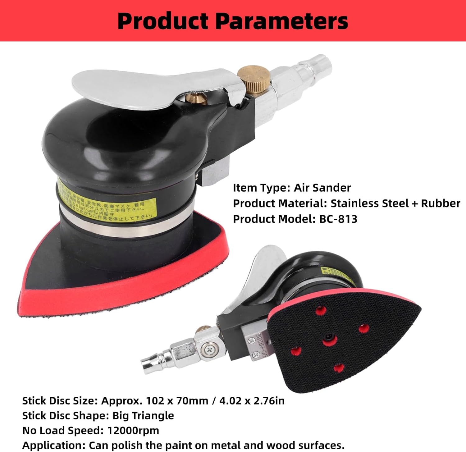 Eujgoov 12000rpm Air Triangular Sander Detail Sander Handheld Mini Details Pneumatic Sanding Machine for Wood Metal