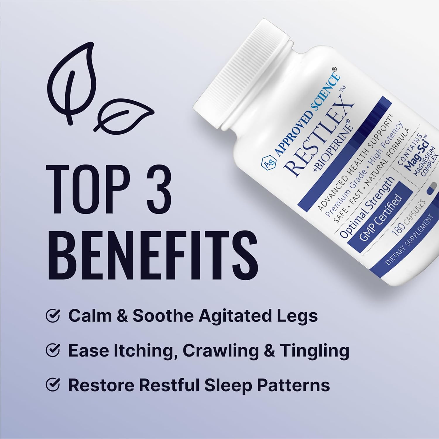 Approved Science Restlex - 420 mg Magnesium Glycinate Blend, L-theanine 200 mg - 180 Capsules - 1 Bottle