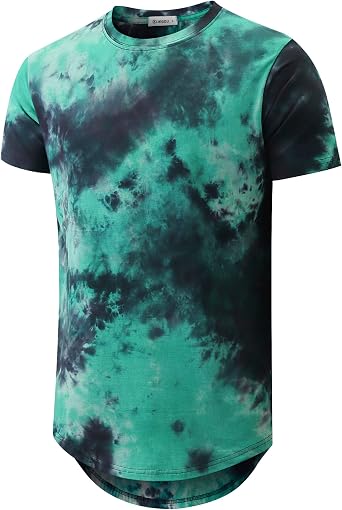 KLIEGOU Mens Longline Printed T-Shirt, Stretch Cotton