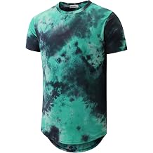 KLIEGOU Mens 100% Cotton Longline Tie-Dye T-Shirt, Green-Black M