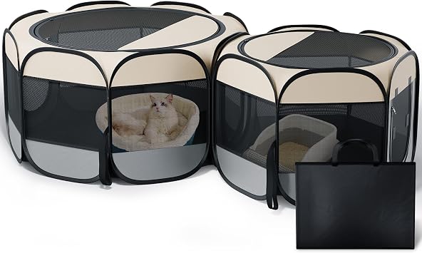 Cat Playpen, 71"x 24" Portable Puppy Playpen, 2-Room Foldable Dog Playpen