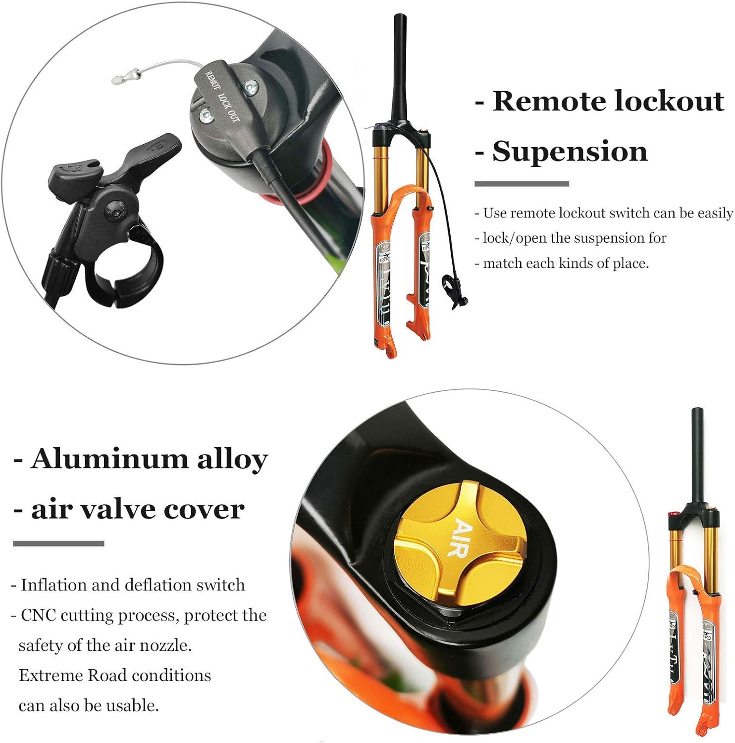 26 27.5 29 inch Air Front Fork Adjustable Damping, 140mm Travel Lightweight Alloy 1-1/8" Mountain Bike Suspension Forks for Disc Brake Bike