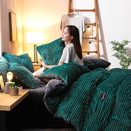 Miniatura 5 de ZIYUER Juego de funda de edredón tamaño Queen, funda de edredón de pana súper suave, juego de ropa de cama de terciopelo cristalino, verde, tamaño