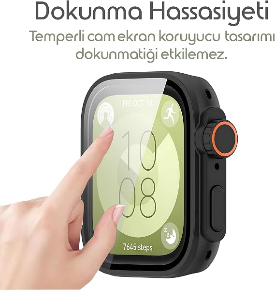 Rongep Huawei Watch Fit 3 için 2’si 1 Arada Sert Polikarbonat Kasa ve Ekran Koruyuculu Kılıf Dokunma ve Netliği Etkilemeyen Fit 3 Koruma Çizilme ve Darbe Önleyici Fit 3 Ekran Koruyucu Kılıfı (Siyah)