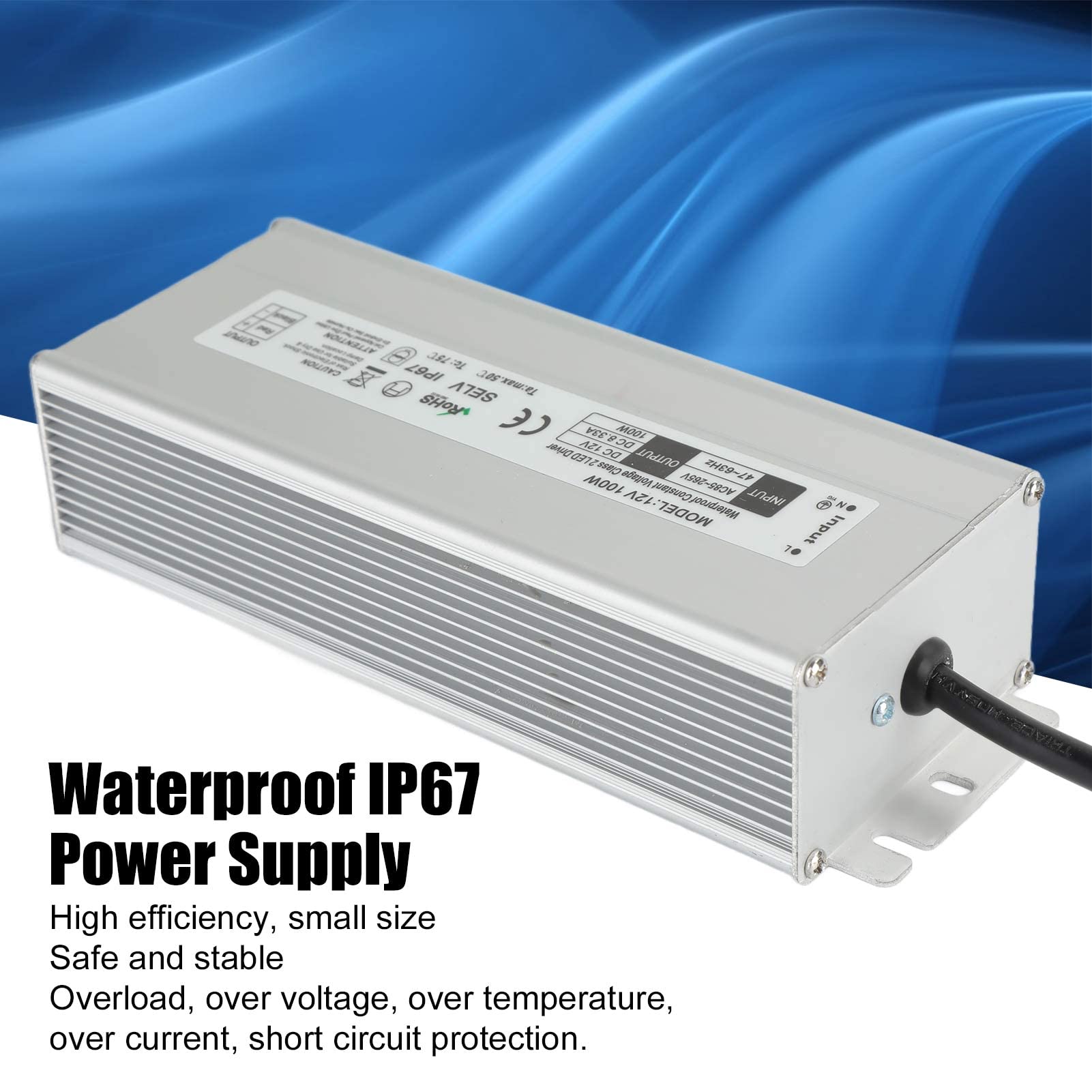Driver LED 100W 12V/24V Impermeabile IP67 Trasformatore LED Alimentatore LED da 85~265V AC a 12V/24V DC Uscita a bassa tensione per luce LED, Computer Project, Industriale, Luce esterna(Spine UE-12V)